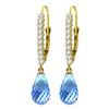 Genuine 4.8 ctw Blue Topaz & Diamond Earrings Jewelry 14KT Yellow Gold - REF-53T2A