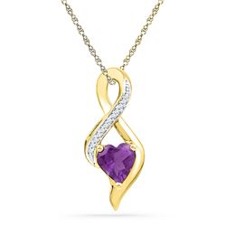 0.80 CTWCreated Amethyst Heart Solitaire Infinity Pendant 10KT Yellow Gold - REF-14X9Y