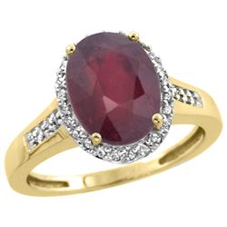 Natural 2.49 ctw Ruby & Diamond Engagement Ring 14K Yellow Gold - REF-46X9A