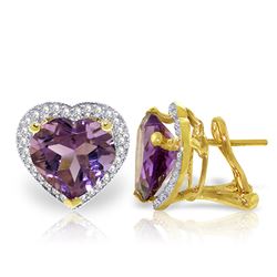 Genuine 6.48 ctw Amethyst & Diamond Earrings Jewelry 14KT Yellow Gold - REF-101F4Z