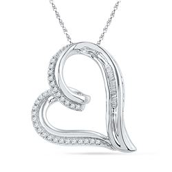 0.16 CTW Diamond Heart Outline Pendant 10KT White Gold - REF-22N4F