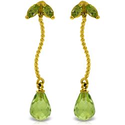 Genuine 3.4 ctw Peridot Earrings Jewelry 14KT Yellow Gold - REF-21F6Z