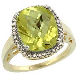 Natural 5.28 ctw Lemon-quartz & Diamond Engagement Ring 14K Yellow Gold - REF-51R3Z