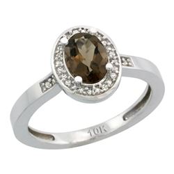 Natural 1.08 ctw Smoky-topaz & Diamond Engagement Ring 10K White Gold - REF-25Z5Y