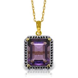 Genuine 5.8 ctw Amethyst & Black Diamond Necklace Jewelry 14KT Yellow Gold - REF-68H7X