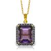 Genuine 5.8 ctw Amethyst & Black Diamond Necklace Jewelry 14KT Yellow Gold - REF-68H7X