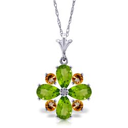 Genuine 2.43 ctw Peridot & Citrine Necklace Jewelry 14KT White Gold - REF-29H7X