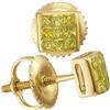 Image 1 : 0.24 CTW Mens Princess Yellow Color Diamond Square Earrings 10KT Yellow Gold - REF-14N9F