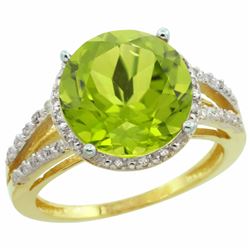 Natural 5.19 ctw Peridot & Diamond Engagement Ring 14K Yellow Gold - REF-52M7H