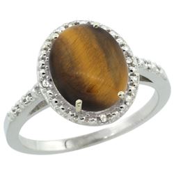 Natural 2.32 ctw Tiger-eye & Diamond Engagement Ring 10K White Gold - REF-23K2R