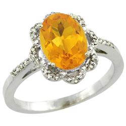 Natural 1.85 ctw Citrine & Diamond Engagement Ring 14K White Gold - REF-38F6N