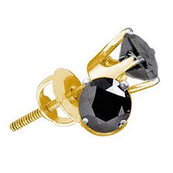 3 CTW Black Color Diamond Solitaire Earrings 10KT Yellow Gold - REF-48N7F