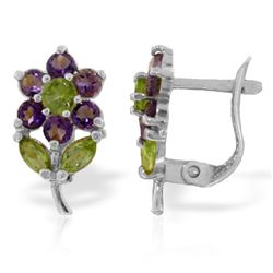 Genuine 2.12 ctw Peridot & Amethyst Earrings Jewelry 14KT White Gold - REF-36X8M