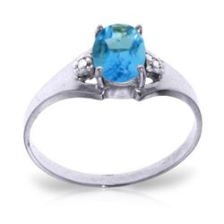 Genuine 0.76 ctw Blue Topaz & Diamond Ring Jewelry 14KT White Gold - REF-20K8V