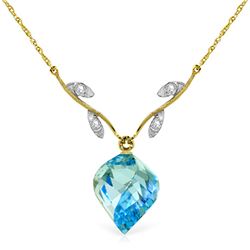 Genuine 13.92 ctw Blue Topaz & Diamond Necklace Jewelry 14KT Yellow Gold - REF-56F2Z