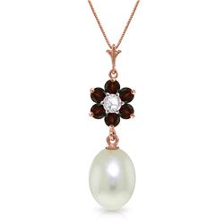 Genuine 4.53 ctw Pearl, Garnet & Diamond Necklace Jewelry 14KT Rose Gold - REF-29P7H