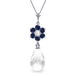 Genuine 2.78 ctw Sapphire, White Topaz & Diamond Necklace Jewelry 14KT White Gold - REF-32H4X