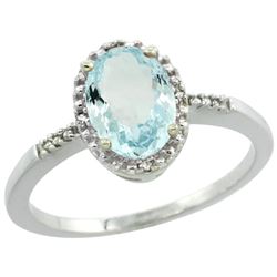 Natural 1.03 ctw Aquamarine & Diamond Engagement Ring 14K White Gold - REF-26H8W