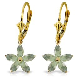 Genuine 2.8 ctw Green Amethyst Earrings Jewelry 14KT Yellow Gold - REF-46R7P