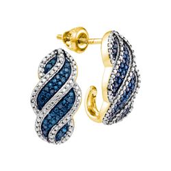 0.10 CTW Blue Color Diamond J Half Hoop Earrings 10KT Yellow Gold - REF-26X9Y