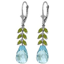 Genuine 11.20 ctw Blue Topaz & Peridot Earrings Jewelry 14KT White Gold - REF-56F2Z