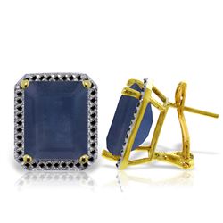 Genuine 13.2 ctw Sapphire & Black Diamond Earrings Jewelry 14KT Yellow Gold - REF-191K7V