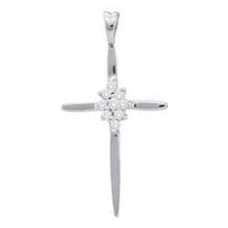 0.05 CTW Diamond Cluster Cross Pendant 10KT White Gold - REF-7W4K