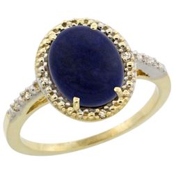 Natural 2.52 ctw Lapis & Diamond Engagement Ring 14K Yellow Gold - REF-32N5G