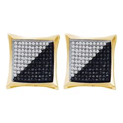 0.75 CTW Mens Black Color Diamond Square Kite Cluster Earrings 10KT Yellow Gold - REF-44N9F