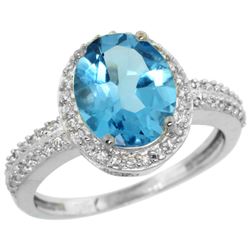 Natural 2.56 ctw Swiss-blue-topaz & Diamond Engagement Ring 10K White Gold - REF-32K7R