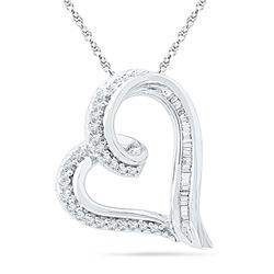 0.16 CTW Diamond Heart Outline Pendant 10KT White Gold - REF-16H4M