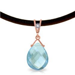 Genuine 6.51 ctw Blue Topaz & Diamond Necklace Jewelry 14KT Rose Gold - REF-26P9H