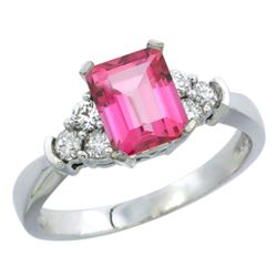 Natural 1.48 ctw pink-topaz & Diamond Engagement Ring 10K White Gold - REF-43Z3Y