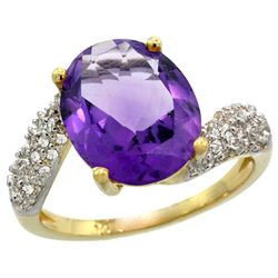 Natural 6.45 ctw amethyst & Diamond Engagement Ring 14K Yellow Gold - REF-54H3W