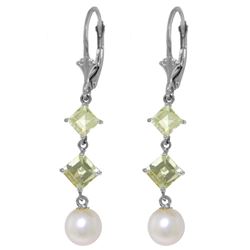 Genuine 6.5 ctw Pearl & Aquamarine Earrings Jewelry 14KT White Gold - REF-45F8Z