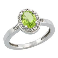 Natural 1.08 ctw Peridot & Diamond Engagement Ring 14K White Gold - REF-31H3W