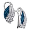 Image 1 : 0.45 CTW Blue Color Diamond Oval Cluster Earrings 10KT White Gold - REF-32M9H