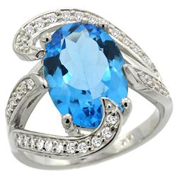 Natural 6.22 ctw swiss-blue-topaz & Diamond Engagement Ring 14K White Gold - REF-134V9F