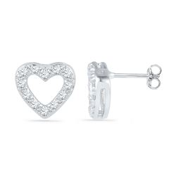 0.12 CTW Diamond Heart Outline Screwback Earrings 10KT White Gold - REF-12H2M