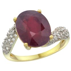 Natural 5.65 ctw ruby & Diamond Engagement Ring 14K Yellow Gold - REF-60A3V