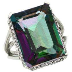 Natural 15.06 ctw Mystic-topaz & Diamond Engagement Ring 10K White Gold - REF-64H3W