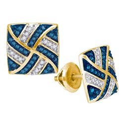 0.25 CTW Blue Color Diamond Square Pinwheel Cluster Earrings 10KT Yellow Gold - REF-22N4F