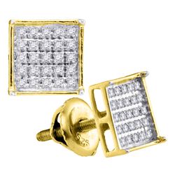 0.15 CTW Diamond Square Cluster Stud Earrings 14KT Yellow Gold - REF-13F4N