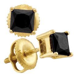 1 CTW Princess Black Color Diamond Stud Earrings 14KT Yellow Gold - REF-22Y4X