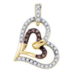 0.30 CTW Cognac-brown Color Diamond Heart Love Pendant 10KT Yellow Gold - REF-26M9H