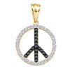 Image 1 : 0.78 CTW Black Color Diamond Peace Sign Circle Pendant 14KT Yellow Gold - REF-49H5M