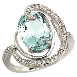 Natural 6.53 ctw aquamarine & Diamond Engagement Ring 14K White Gold - REF-103G8M