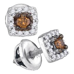 0.25 CTW Brown Color Diamond Square Stud Earrings 10KT White Gold - REF-14Y9X