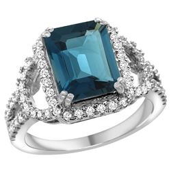 Natural 3.08 ctw london-blue-topaz & Diamond Engagement Ring 14K White Gold - REF-107Z3Y