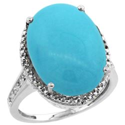 Natural 13.6 ctw Turquoise & Diamond Engagement Ring 10K White Gold - REF-94R6Z